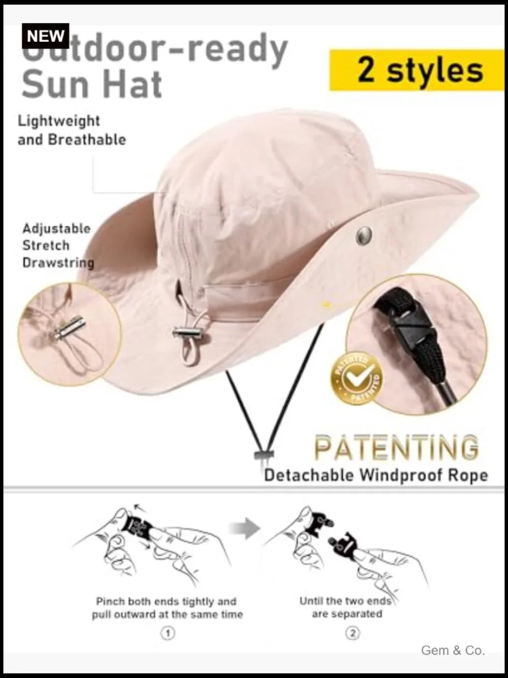 Waterproof UPF50+ Bucket Sun Hat Unisex Wide Brim Packable Floppy - Picture 5 of 7